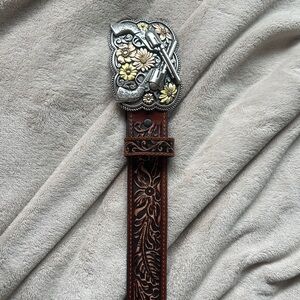 Floral Western Belt with Silver Buckle